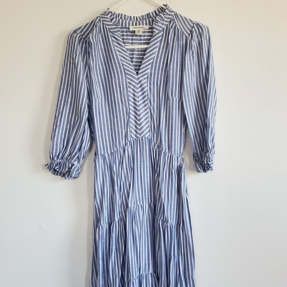 XS Blue Striped Bohemian Nautical Monteau Los Angeles Dress